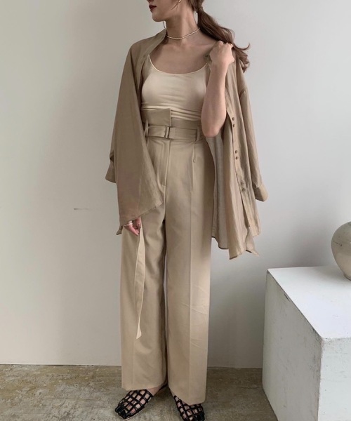 Amiur（エミレ）の「luster no collar shirt（シャツ/ブラウス・レディース・ベージュ/ブラウン/ブルー系・FREE）」の5枚目の写真