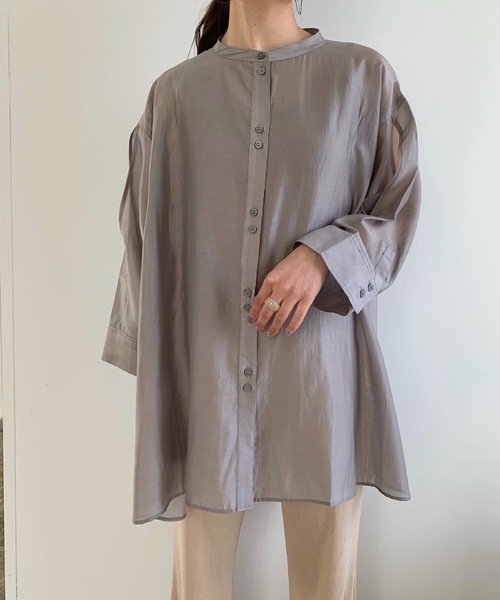 Amiur エミレ　シアー シャツ　luster no collar shirt Amiur エミレ シアー シャツ luster no collar shirtの通販 by なお's