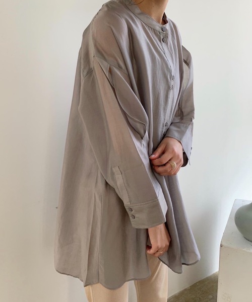 Amiur エミレ　シアー シャツ　luster no collar shirt Amiur（エミレ）の「luster no collar shirt（シャツ/ブラウス