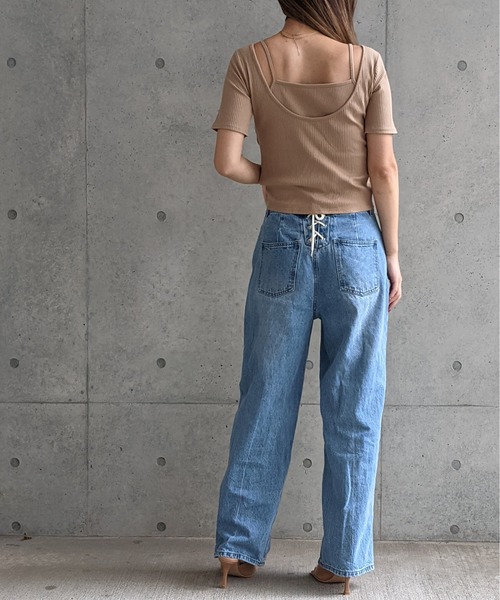 Per sist ence(パーシエンス)の「テレコ キャミソール付き シャーリングカットソー(Tシャツ/カットソー・レディース・ベージュ/モカ/オフホワイト・FREE)」の15枚目の写真