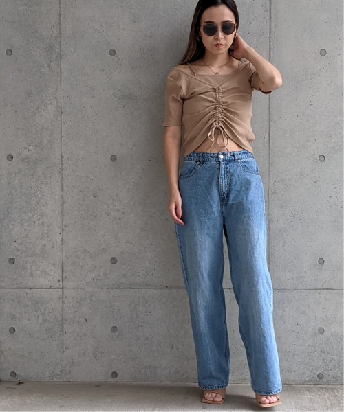 Per sist ence(パーシエンス)の「テレコ キャミソール付き シャーリングカットソー(Tシャツ/カットソー・レディース・ベージュ/モカ/オフホワイト・FREE)」の10枚目の写真