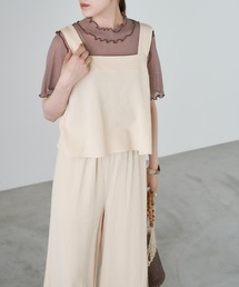 スクエアネックトップス×リラックスワイドパンツ セットアップ