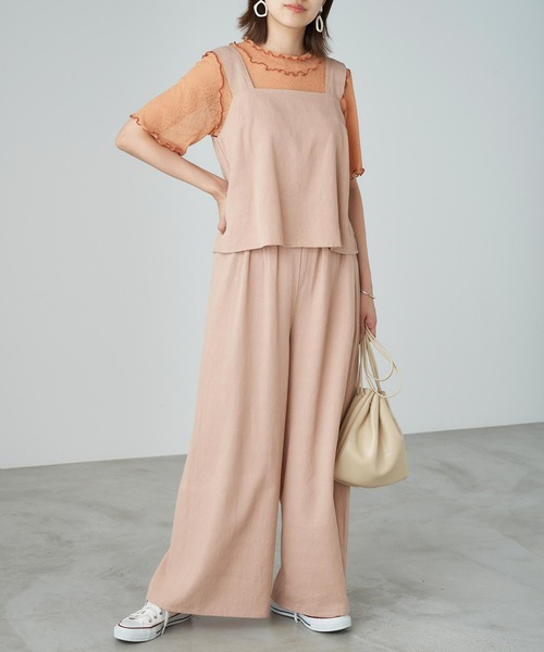 Chaco closet（チャコ クローゼット）の「スクエアネックトップス×リラックスワイドパンツ セットアップ（セットアップ・レディース・ネイビー/ライトピンク/イエロー系その他/ブラック/ベージュ・FREE）」の11枚目の写真