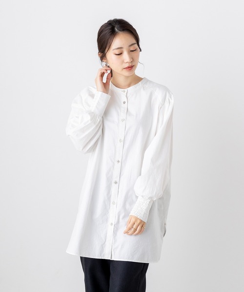 hunch(ハンチ)の「綿100% オーガニックコットンツイル 前後2WAY シャツチュニック(シャツ/ブラウス・レディース・ブラック/ベージュ/オフホワイト・FREE)」の2枚目の写真