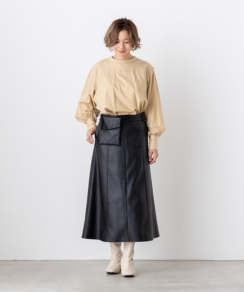 hunch(ハンチ)の「綿100% オーガニックコットンツイル 前後2WAY シャツチュニック(シャツ/ブラウス・レディース・ブラック/ベージュ/オフホワイト・FREE)」の6枚目の写真