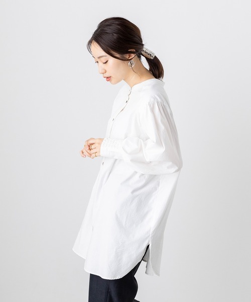 hunch(ハンチ)の「綿100% オーガニックコットンツイル 前後2WAY シャツチュニック(シャツ/ブラウス・レディース・ブラック/ベージュ/オフホワイト・FREE)」の8枚目の写真