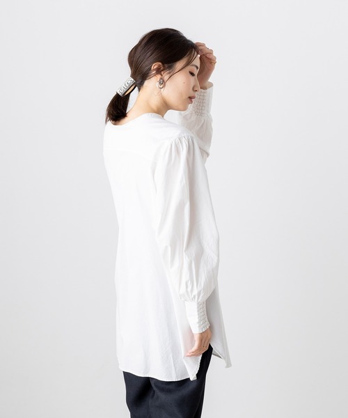 hunch(ハンチ)の「綿100% オーガニックコットンツイル 前後2WAY シャツチュニック(シャツ/ブラウス・レディース・ブラック/ベージュ/オフホワイト・FREE)」の10枚目の写真
