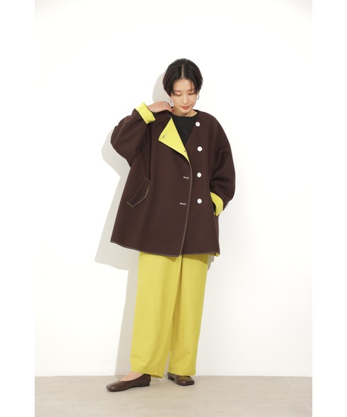 CREOLME（クレオルム）の「(CREOLME)ボンディングビッグジャケット（その他アウター・レディース・ブラウン/ネイビー・ONE SIZE）」の4枚目の写真