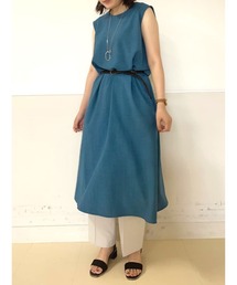 麻調バックリボンワンピース