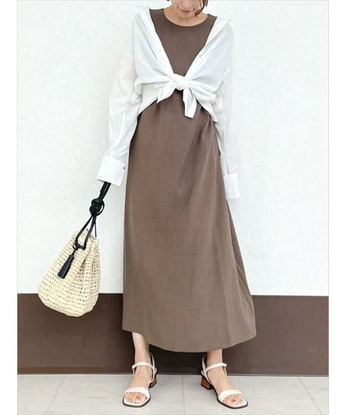 Te chichi TERRASSE（テチチテラス）の「麻調バックリボンワンピース（ワンピース・レディース・ブラック/ブルー/モカ・ﾌﾘ-）」の3枚目の写真