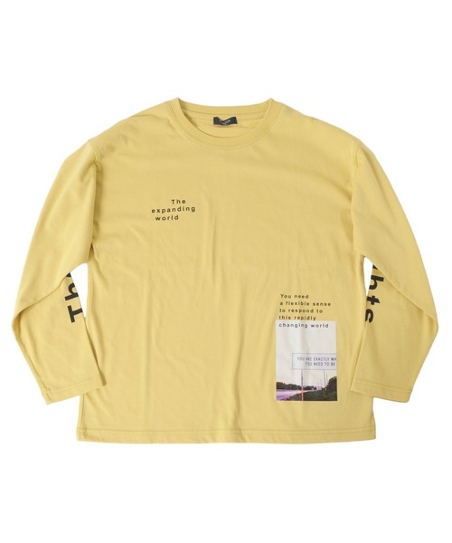 GLAZOS（グラソス）の「天竺・ドロップショルダー袖ロゴフォトプリント長袖Tシャツ（Tシャツ/カットソー・キッズ・ライム/チャコールグレー/ブラウン・140cm/160cm/130cm/150cm/170cm）」の4枚目の写真