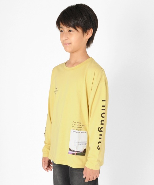GLAZOS（グラソス）の「天竺・ドロップショルダー袖ロゴフォトプリント長袖Tシャツ（Tシャツ/カットソー・キッズ・ライム/チャコールグレー/ブラウン・140cm/160cm/130cm/150cm/170cm）」の6枚目の写真