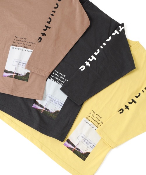 GLAZOS（グラソス）の「天竺・ドロップショルダー袖ロゴフォトプリント長袖Tシャツ（Tシャツ/カットソー・キッズ・ライム/チャコールグレー/ブラウン・140cm/160cm/130cm/150cm/170cm）」の15枚目の写真