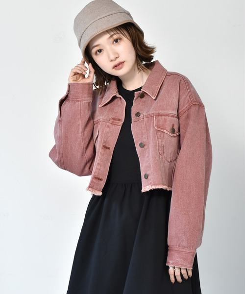 RETRO GIRL（レトロガール）の「ダメージショートGジャン（デニムジャケット・レディース・ブラック/レッド/オフホワイト/ケミカルウォッシュ・FREE）」の4枚目の写真