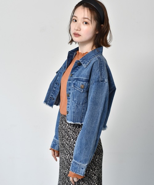 RETRO GIRL（レトロガール）の「ダメージショートGジャン（デニムジャケット・レディース・ブラック/レッド/オフホワイト/ケミカルウォッシュ・FREE）」の10枚目の写真