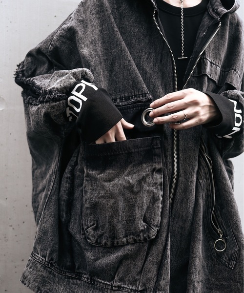 rovtski（ロフトスキー）の「ビッグシルエット デニムアシメフードブルゾン（ブルゾン・レディース・ブラック・FREE）」の9枚目の写真