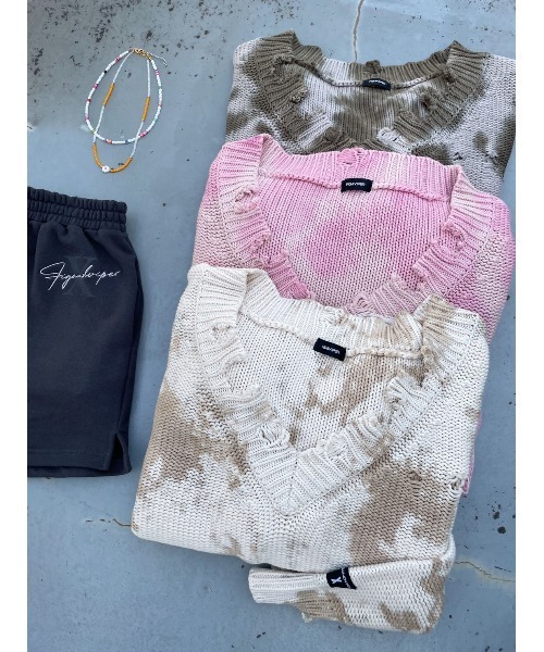 FIG&VIPER（フィグアンドバイパー）の「タイダイダメージBIGニット（ニット/セーター・レディース・ピンク/カーキ/アイボリー・FREE）」の19枚目の写真