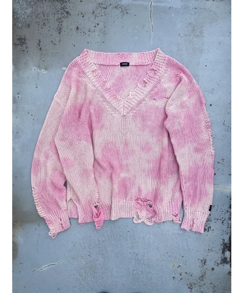 FIG&VIPER（フィグアンドバイパー）の「タイダイダメージBIGニット（ニット/セーター・レディース・ピンク/カーキ/アイボリー・FREE）」の15枚目の写真