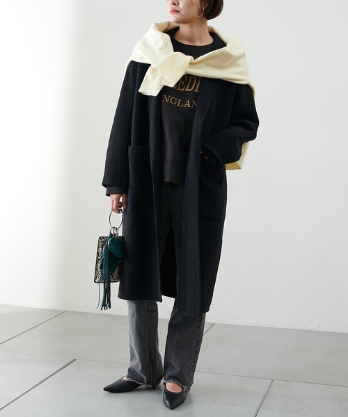 COLLAGE GALLARDAGALANTE（コラージュガリャルダガランテ）の「【インスタライブ紹介♪】ウールダブルフェイスコート（チェスターコート・レディース・ブラック/ブラウン/グレイッシュベージュ・FREE）」の2枚目の写真