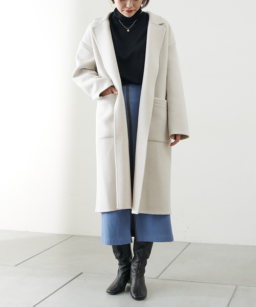 COLLAGE GALLARDAGALANTE（コラージュガリャルダガランテ）の「【インスタライブ紹介♪】ウールダブルフェイスコート（チェスターコート・レディース・ブラック/ブラウン/グレイッシュベージュ・FREE）」の8枚目の写真