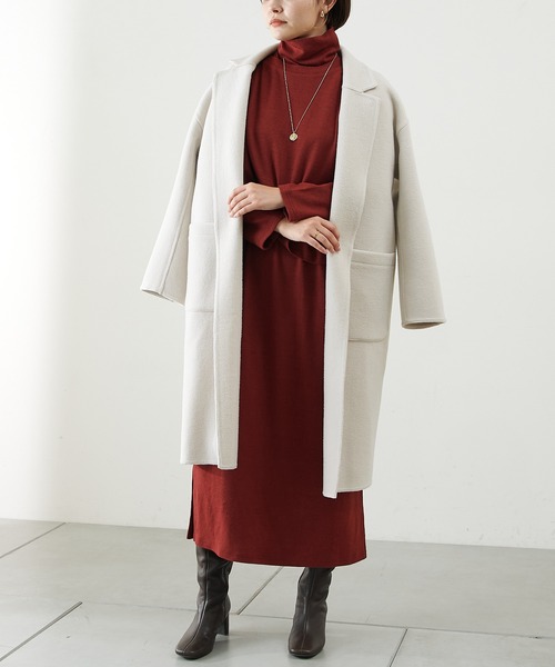 COLLAGE GALLARDAGALANTE（コラージュガリャルダガランテ）の「【インスタライブ紹介♪】ウールダブルフェイスコート（チェスターコート・レディース・ブラック/ブラウン/グレイッシュベージュ・FREE）」の4枚目の写真