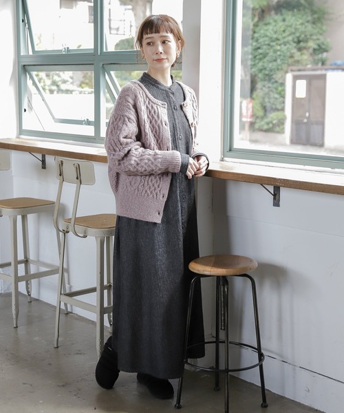 studio CLIP（スタディオクリップ）の「ダブルフロントあったかふわふわカーディガンプルオーバー（カーディガン/ボレロ・レディース・ライトグレー/ピンク/グリーン/ブラウン・FREE）」の10枚目の写真