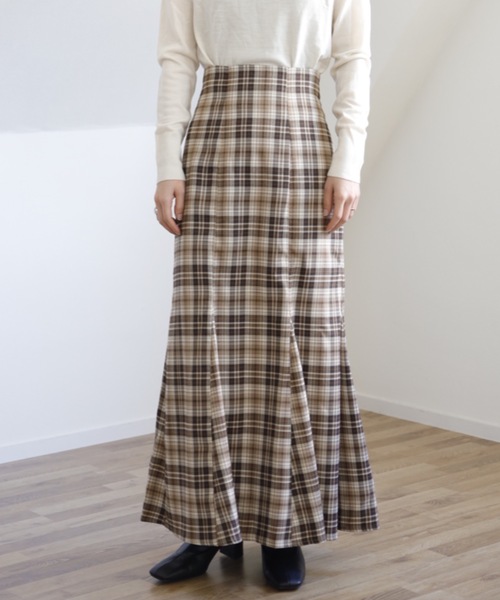 UNFIELD（アンフィールド）の「【UNFIELD チェックバックレースアップスカート】（スカート・レディース・ベージュ/ブラウン・FREE）」の4枚目の写真