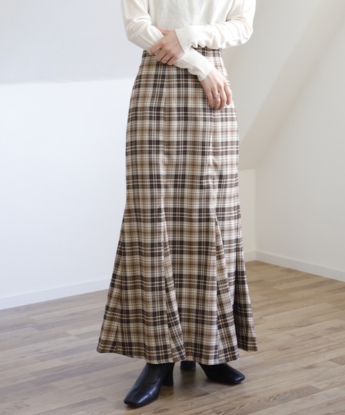 UNFIELD（アンフィールド）の「【UNFIELD チェックバックレースアップスカート】（スカート・レディース・ベージュ/ブラウン・FREE）」の5枚目の写真