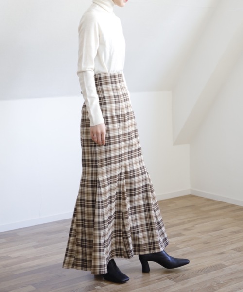 UNFIELD（アンフィールド）の「【UNFIELD チェックバックレースアップスカート】（スカート・レディース・ベージュ/ブラウン・FREE）」の6枚目の写真