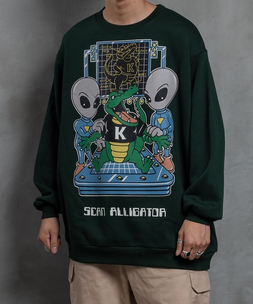 セール】ワニ宇宙人ビッグプリント裏起毛スウェット（スウェット