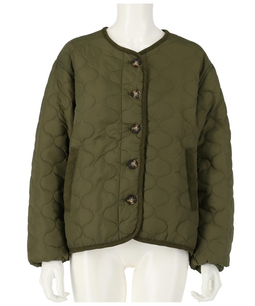 ANAP（アナップ）の「BACKプリントキルティング中綿ジャケット（ノーカラージャケット・レディース・ブラック/カーキ・FREE）」の9枚目の写真