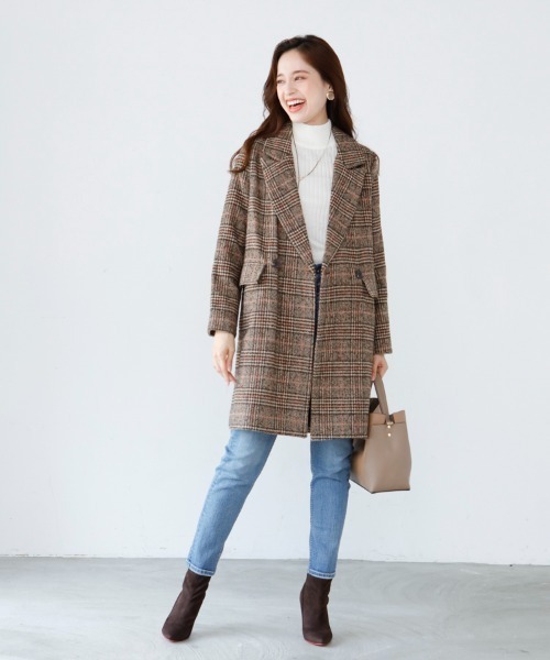 M.deux（エムドゥ）の「チェックチェスターコート（チェスターコート・レディース・ブラウン・MEDIUM）」の7枚目の写真