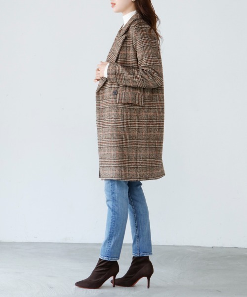 M.deux（エムドゥ）の「チェックチェスターコート（チェスターコート・レディース・ブラウン・MEDIUM）」の3枚目の写真