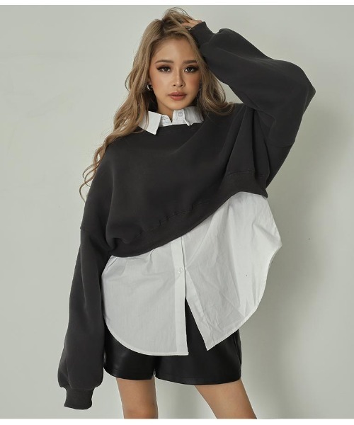 ANAP(アナップ)の「シンプルクロップド裏起毛トップス(スウェット・レディース・ライトグレー/ベージュ/オレンジ/ブルー/グリーン/スミクロ・FREE)」の2枚目の写真