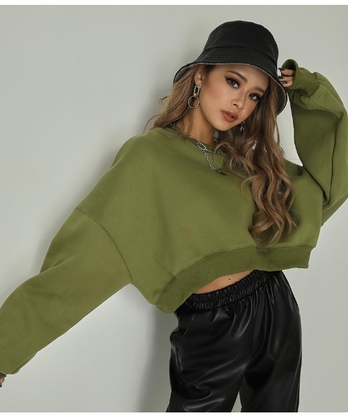 ANAP(アナップ)の「シンプルクロップド裏起毛トップス(スウェット・レディース・ライトグレー/ベージュ/オレンジ/ブルー/グリーン/スミクロ・FREE)」の1枚目の写真