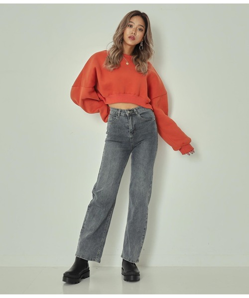 ANAP(アナップ)の「シンプルクロップド裏起毛トップス(スウェット・レディース・ライトグレー/ベージュ/オレンジ/ブルー/グリーン/スミクロ・FREE)」の7枚目の写真