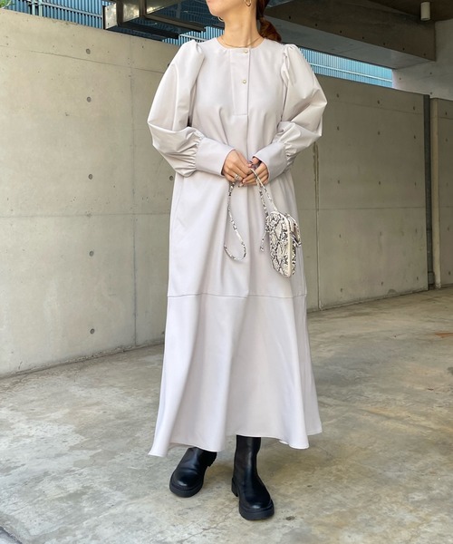DouDou（ドゥドゥ）の「異素材切替袖ボリュームワンピース（ワンピース 