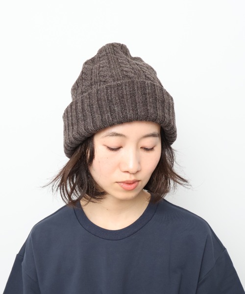 セール】WOOL PAPER DOUBLE KNIT CABLE BEANIE / ウール×和紙ダブル