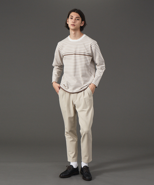 ABAHOUSE(アバハウス)の「ポリエステル 天竺 ボーダー プルオーバー ニット(ニット/セーター・メンズ・ダークブラウン/セージグリーン/グレイッシュベージュ/グレイッシュブルー・46/48)」の5枚目の写真