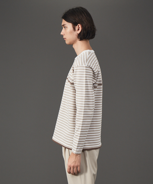 ABAHOUSE(アバハウス)の「ポリエステル 天竺 ボーダー プルオーバー ニット(ニット/セーター・メンズ・ダークブラウン/セージグリーン/グレイッシュベージュ/グレイッシュブルー・46/48)」の7枚目の写真