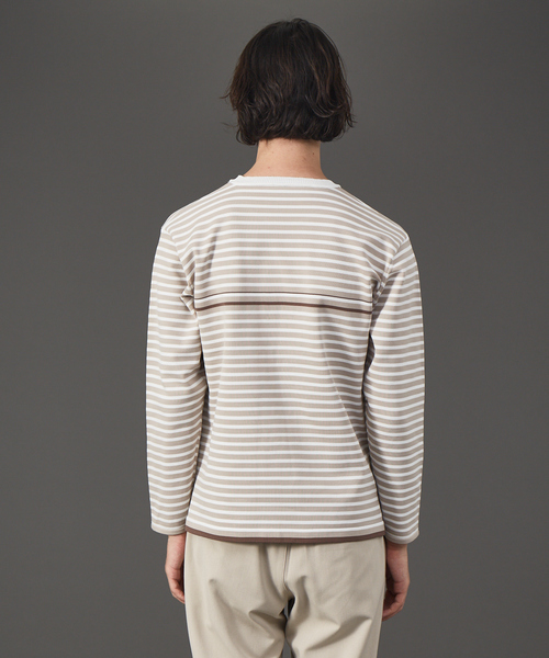 ABAHOUSE(アバハウス)の「ポリエステル 天竺 ボーダー プルオーバー ニット(ニット/セーター・メンズ・ダークブラウン/セージグリーン/グレイッシュベージュ/グレイッシュブルー・46/48)」の8枚目の写真