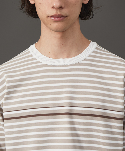 ABAHOUSE(アバハウス)の「ポリエステル 天竺 ボーダー プルオーバー ニット(ニット/セーター・メンズ・ダークブラウン/セージグリーン/グレイッシュベージュ/グレイッシュブルー・46/48)」の9枚目の写真