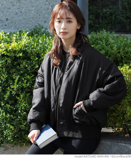 coca（coca）（コカ）の「ルーズシルエット MA-1ブルゾン（MA-1・レディース・ブラック/カーキ・M/L）」の14枚目の写真