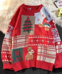 【genxder】ユニセックスレトロクリスマス風ニットセーター