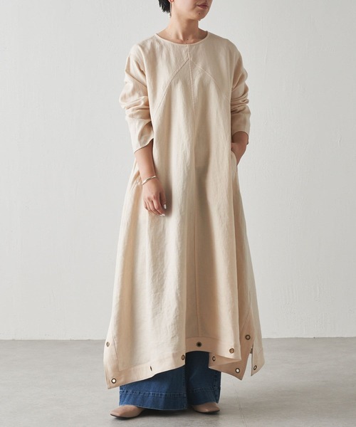 BEARDSLEY（ビアズリー）の「スクエア風の裾と配したハトメ金具をポイント テントワンピース（ワンピース・レディース・アイボリー/カーキ・FREE）」の20枚目の写真