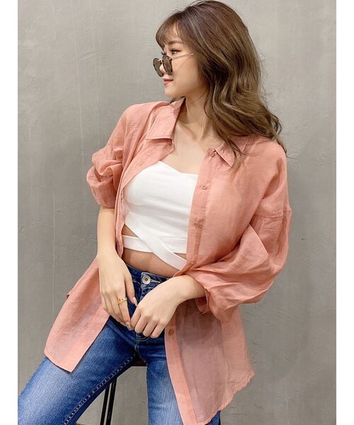 GYDA(ジェイダ)の「SHEAR シャツ(シャツ/ブラウス・レディース・ブラック/オフホワイト/シャーベット・FREE)」の3枚目の写真