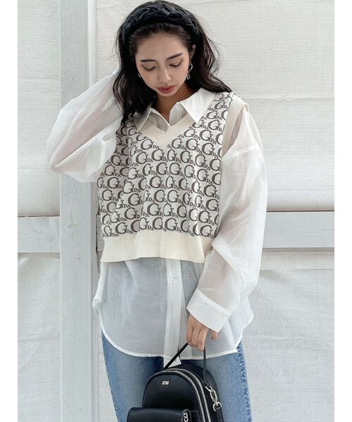 GYDA(ジェイダ)の「SHEAR シャツ(シャツ/ブラウス・レディース・ブラック/オフホワイト/シャーベット・FREE)」の7枚目の写真