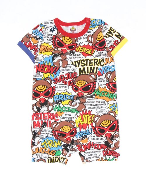 HYSTERIC MINI（ヒステリックミニ）の「TEDDY ROCKS総柄半袖ロンパース