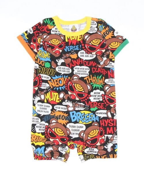 HYSTERIC MINI（ヒステリックミニ）の「TEDDY ROCKS総柄半袖ロンパース