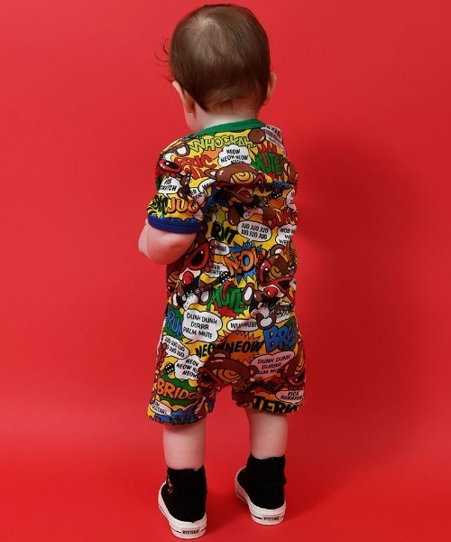 HYSTERIC MINI（ヒステリックミニ）の「TEDDY ROCKS総柄半袖ロンパース